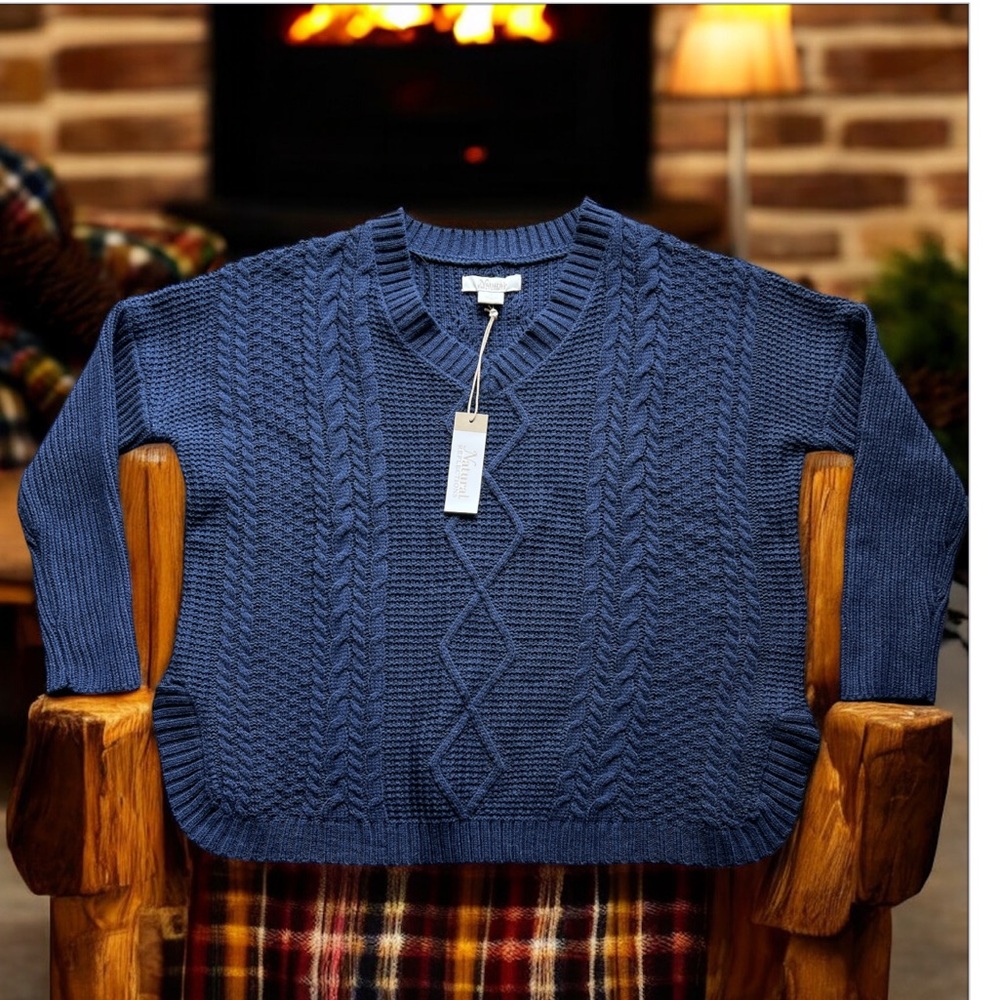 Natural Reflections Blue Cable‎ Knit Sweater Women's Small NWT Pullover